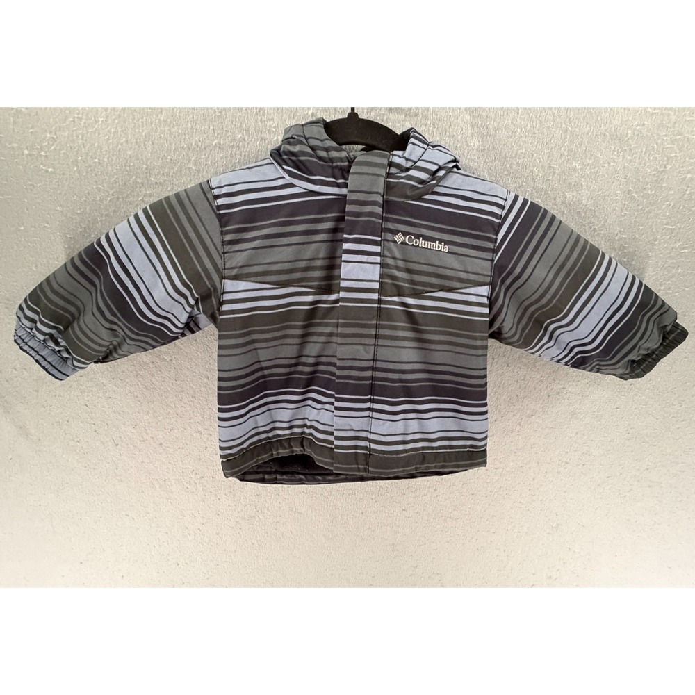 Columbia Jacket Baby Boys 6/12 Months Black Gray Fleece Lined Stripe Hooded